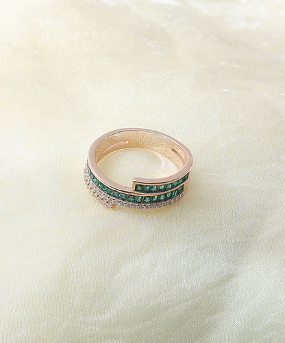 Siora Jewels Royal Bloom 925 Silver Ring for Women | Rose Gold Finish Floral Ring with Green Enamel & Zircon Accents