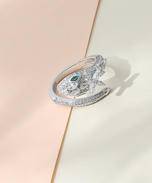 Siora Jewels Emerald Serpent 925 Silver Ring for Women | Rhodium Finish with Zircon & Emerald Detailing