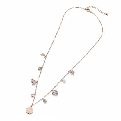 Siora Jewels Celestial Charm 925 Silver Necklace for Women | Rose Gold Finish with Star, Moon & Heart Motifs
