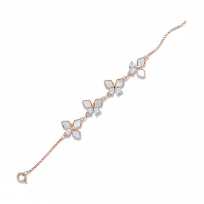 Siora Floral Charm 925 Silver Bracelet – Rose Gold Finish | Pearl & Floral Zircon Details