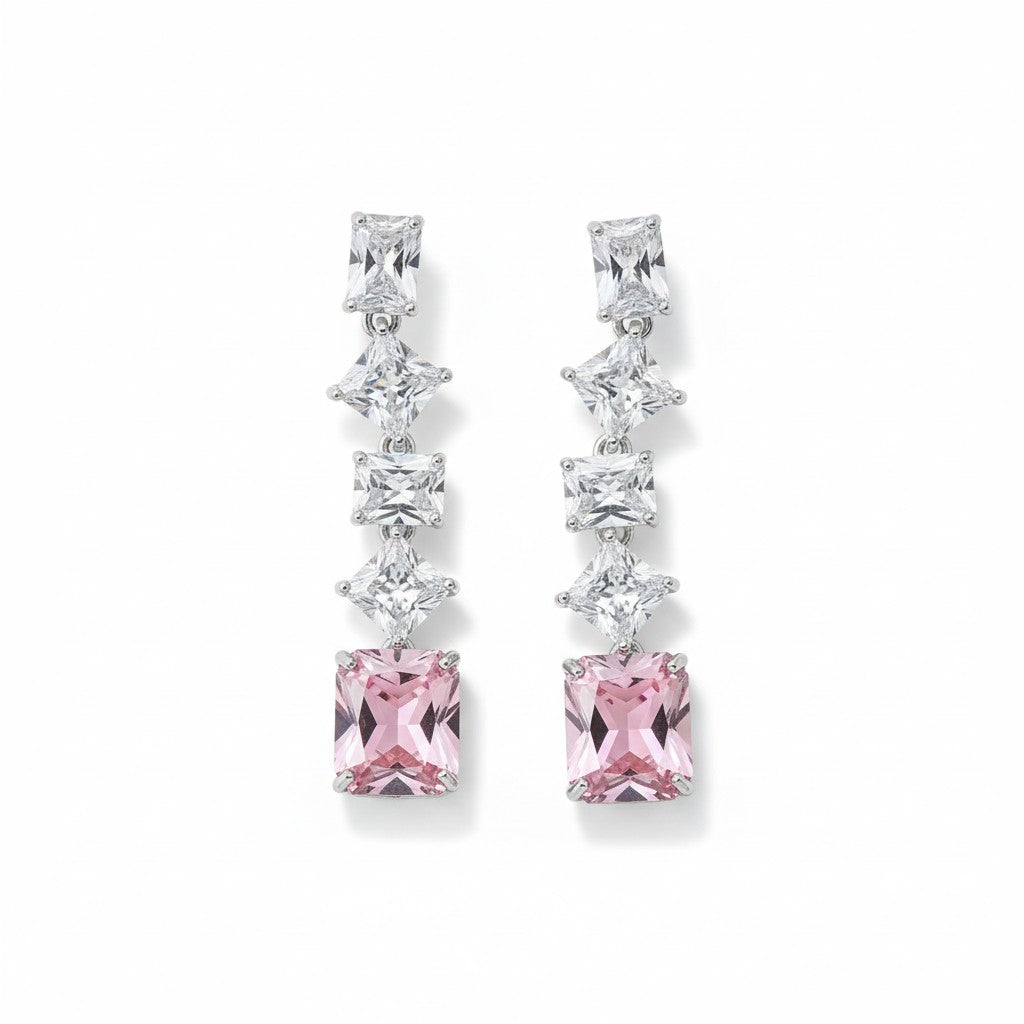 Siora Jewels Pink CZ Drop 925 Silver Earrings for Women | Rhodium Finish with Dual-Tone Sparkle
