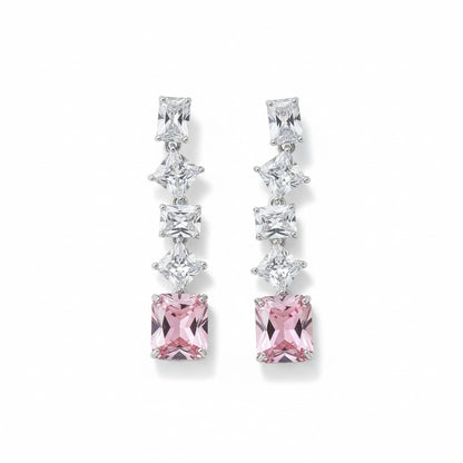 Siora Jewels Pink CZ Drop 925 Silver Earrings for Women | Rhodium Finish with Dual-Tone Sparkle