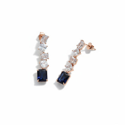 Siora Jewels Blue CZ 925 Silver Earrings for Women | Rose Gold Finish with Blue Detailing