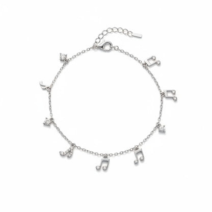 Siora Jewels Music Note 925 Silver Bracelet for Women | Rhodium Finish with Minimal Charm Detailing