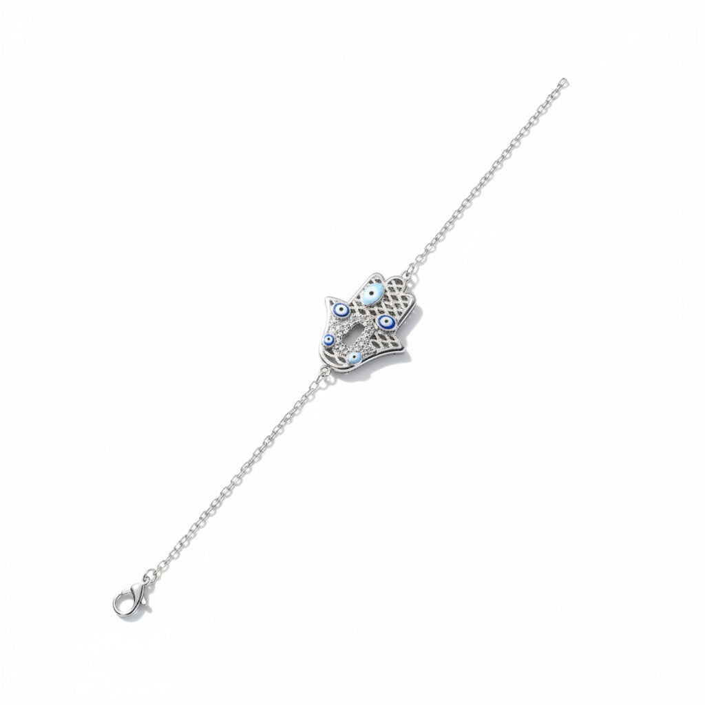 Siora Jewels Evil Eye Multi-Charm 925 Silver Bracelet for Women | Rhodium Finish with Enamel & Zircon Detailing