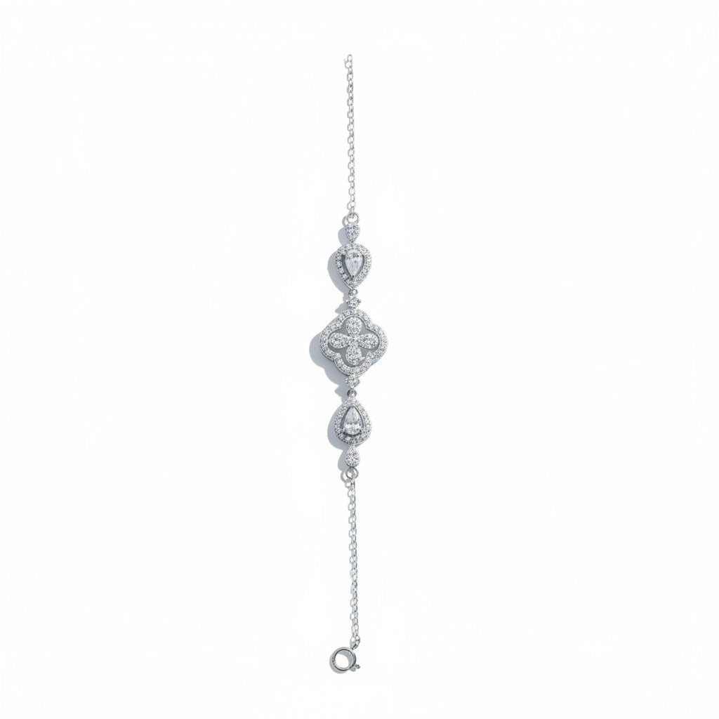 Siora Dual Heart Link 925 Silver Bracelet – Rhodium Finish | Zircon Accents