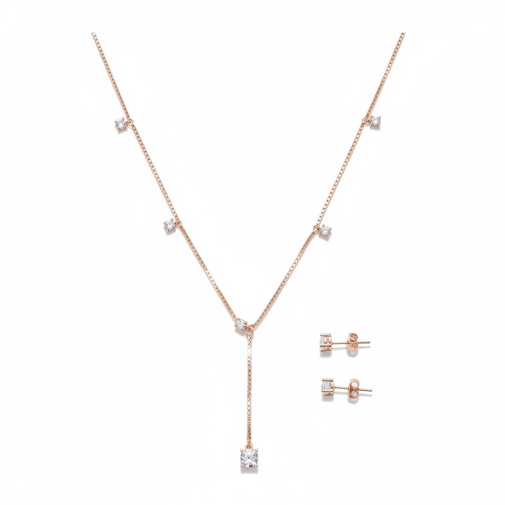 Siora Jewels Eternal Pearl Halo 925 Silver Jewellery Set for Women | Rose Gold Finish with Pearl & Zircon Detailing