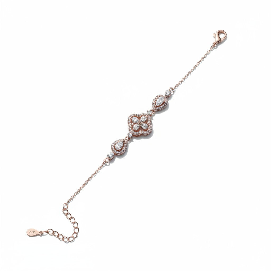 Siora Dual Heart Link 925 Silver Bracelet – Rose Gold Finish | Twin Heart Zircon Accents