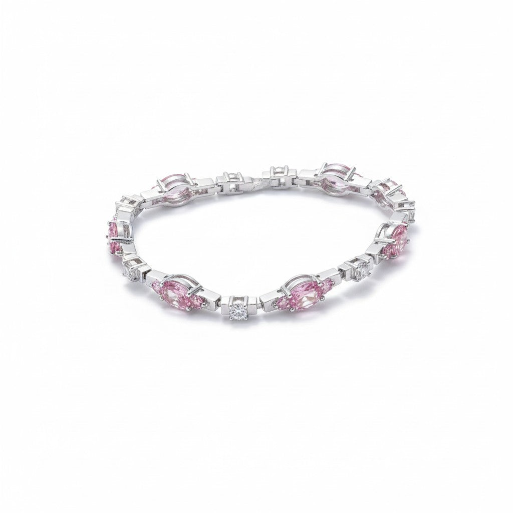 Siora Jewels Blush Petal 925 Silver Bracelet for Women | Rhodium Finish with Pink Zircon Detailing