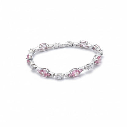 Siora Jewels Blush Petal 925 Silver Bracelet for Women | Rhodium Finish with Pink Zircon Detailing