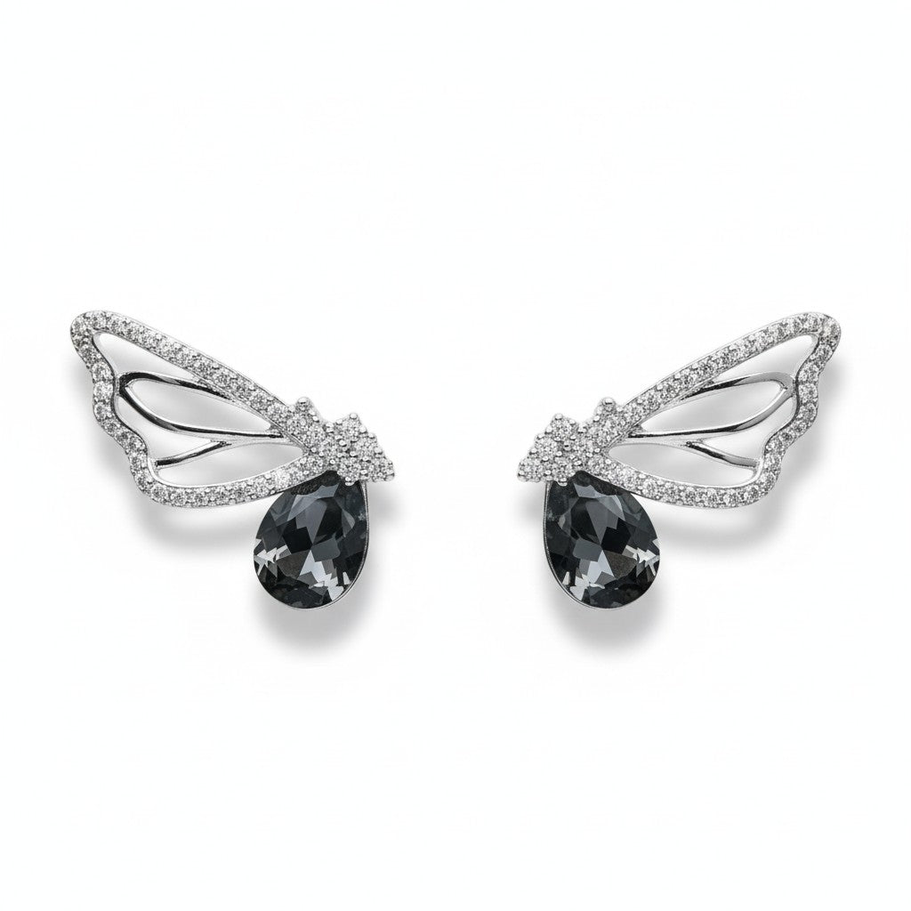 Siora Jewels Twilight Drop 925 Silver Earrings for Women | Rhodium Finish with Black Stone & Zircon Detailing