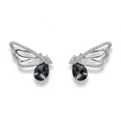 Siora Jewels Twilight Drop 925 Silver Earrings for Women | Rhodium Finish with Black Stone & Zircon Detailing