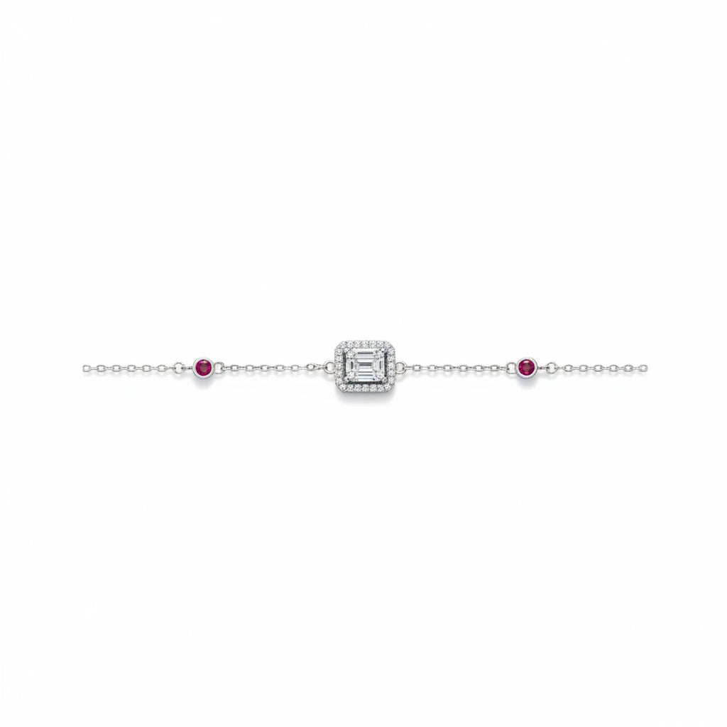 Siora Emerald‑Cut CZ 925 Silver Bracelet – Rhodium Finish | Central Zircon Accent