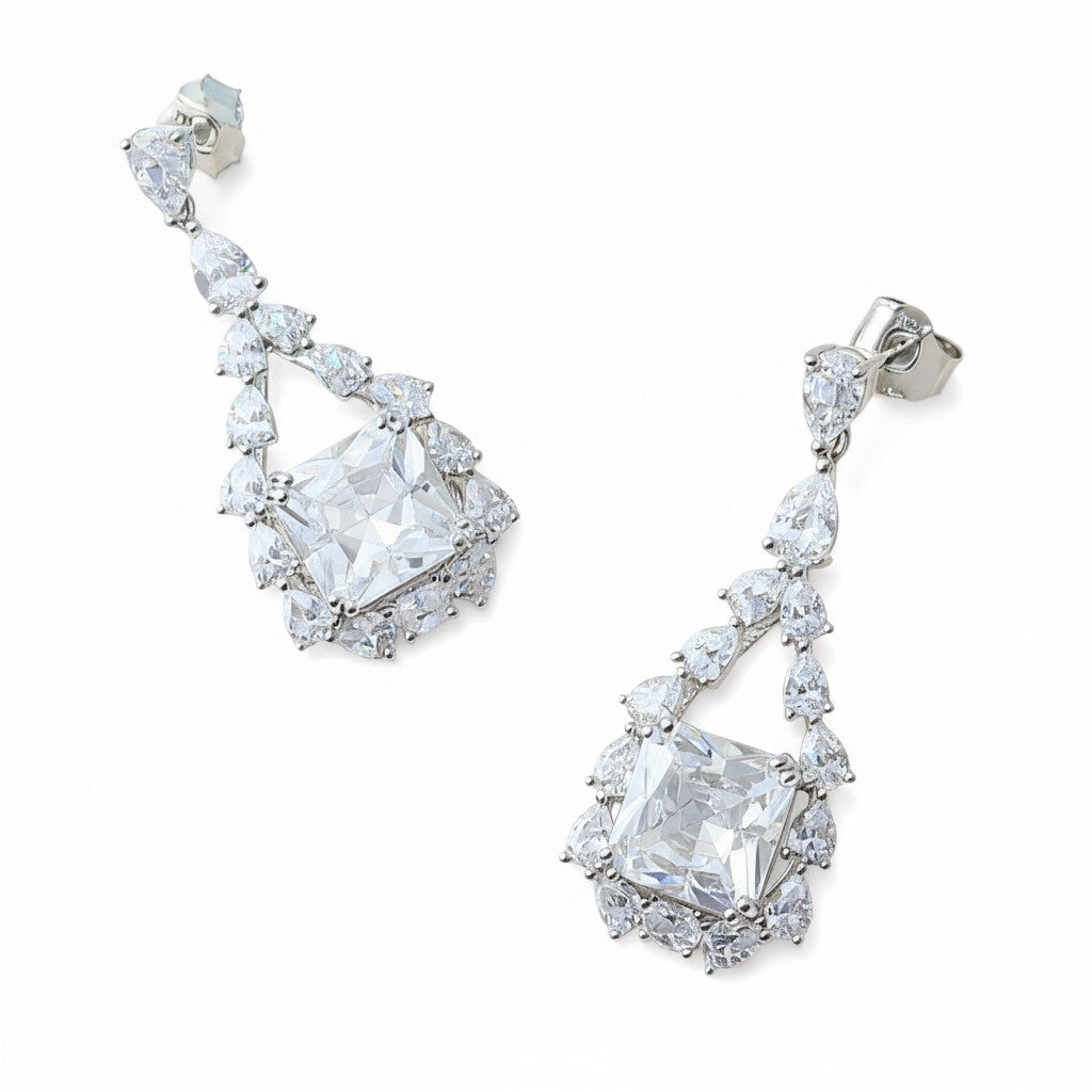 Siora Jewels White CZ 925 Silver Earrings for Women | Rhodium Finish with Classic All-White Detailing
