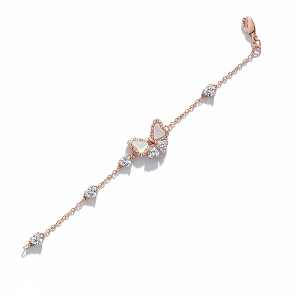 Siora Jewels Butterfly 925 Silver Bracelet for Women | Rose Gold Finish with Zircon Detailing
