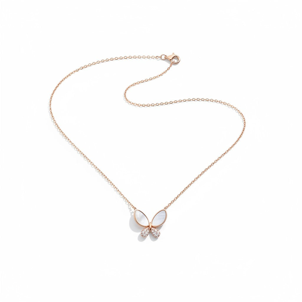Siora Jewels Ethereal Bloom Butterfly 925 Silver Necklace for Women | Rose Gold Finish with Zircon Detailing