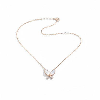 Siora Jewels Ethereal Bloom Butterfly 925 Silver Necklace for Women | Rose Gold Finish with Zircon Detailing