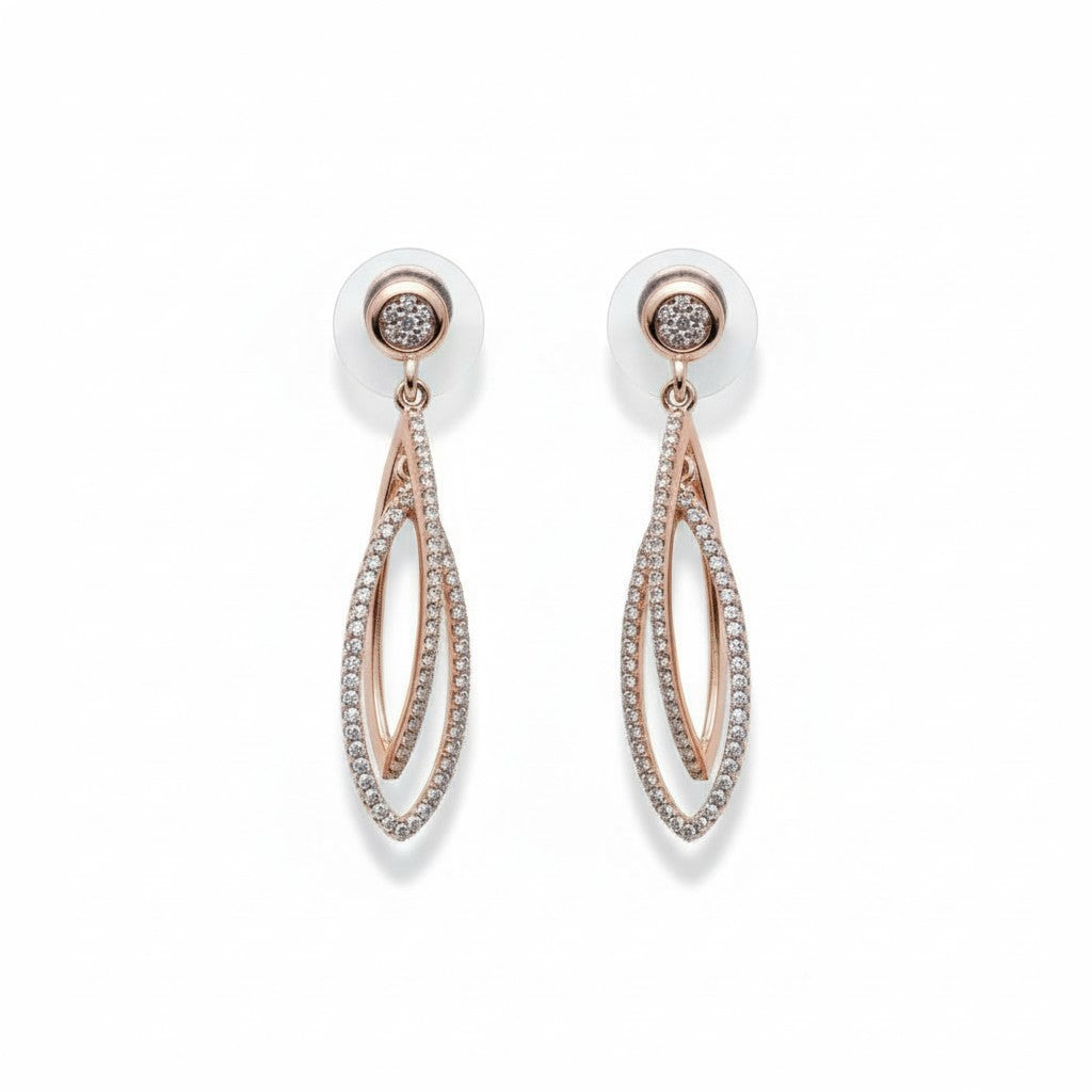 Siora Jewels Luxe Loop 925 Silver Earrings for Women | Rose Gold Finish with Zircon Detailing