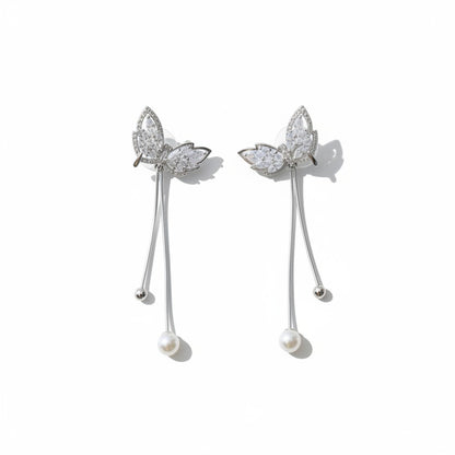 Siora Jewels Floral Drape 925 Silver Earrings for Women | Rhodium Finish with Zircon & Pearl Detailing