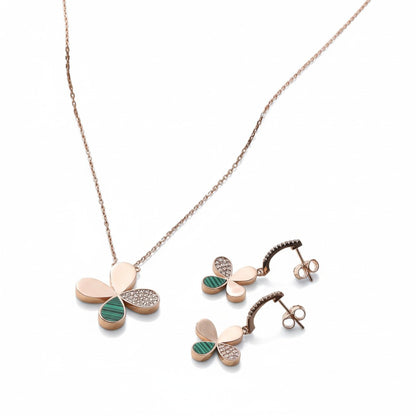 Siora Jewels Verdant Bloom 925 Silver Jewellery Set for Women | Rose Gold Finish with Green Enamel & Zircon Detailing