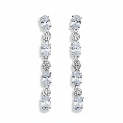Siora Jewels Aurora Drop CZ 925 Silver Earrings for Women | Rhodium Finish with Elongated Stone Detailing
