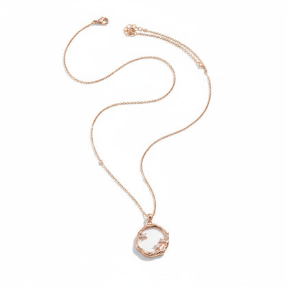 Siora Jewels Celeste Halo 925 Silver Necklace for Women | Rose Gold Finish with Zircon Detailing