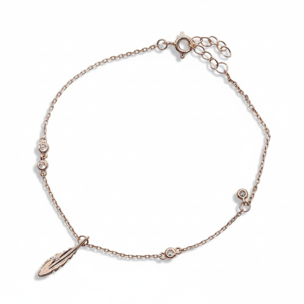 Siora Jewels Feather Charm 925 Silver Bracelet for Women | Rose Gold Finish with Delicate Detailing