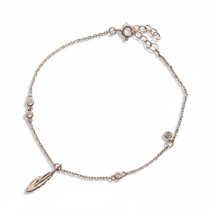 Siora Jewels Feather Charm 925 Silver Bracelet for Women | Rose Gold Finish with Delicate Detailing