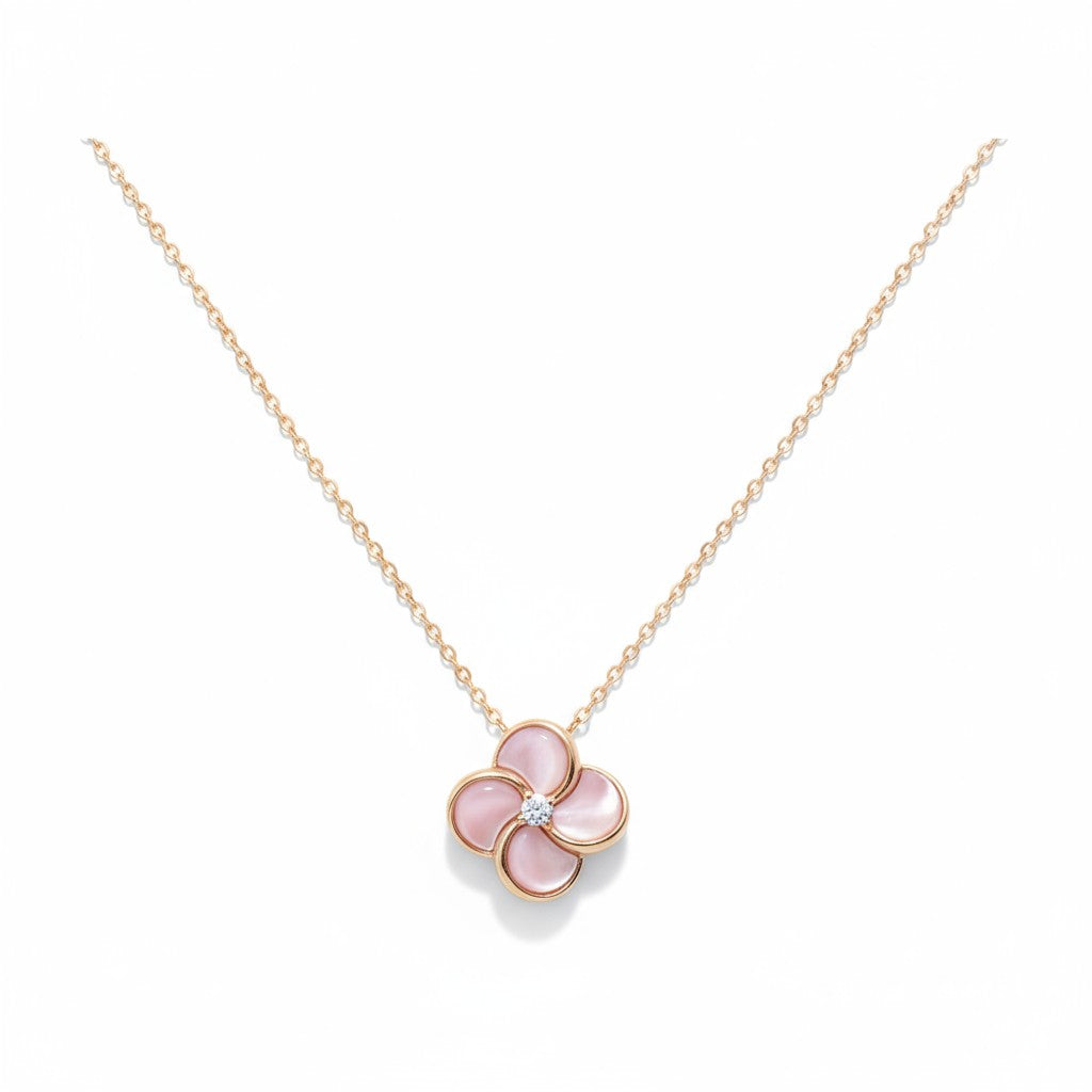 Siora Jewels Bloom Petite 925 Sterling Silver Clover Necklace for Women | Rose Gold Finish with Zircon Detailing