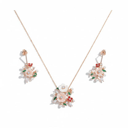 Siora Jewels Floral Harmony 925 Silver Jewellery Set for Women | Rose Gold Finish with Multicolour Enamel, Pearls & Zircons