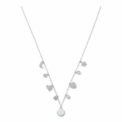 Siora Jewels Celestial Charm 925 Silver Necklace for Women | Rhodium Finish with Star, Moon & Heart Motifs