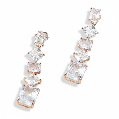 Siora Jewels CZ Drop 925 Silver Earrings for Women | Rose Gold Finish with Multi-Stone Detailing