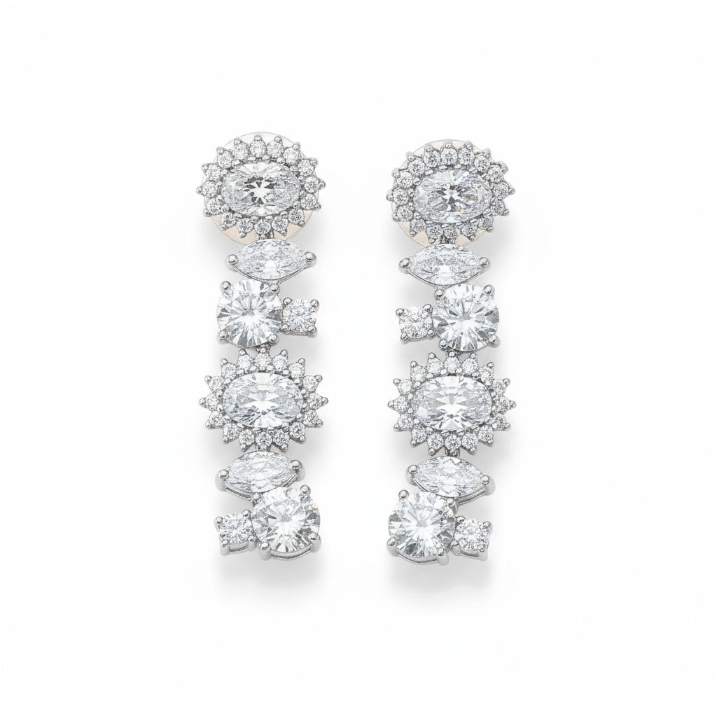 Siora Jewels Celeste Cluster CZ 925 Silver Earrings for Women | Rhodium Finish with Multi-Stone Detailing