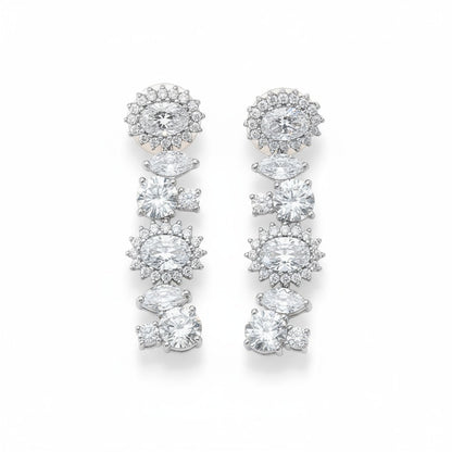 Siora Jewels Celeste Cluster CZ 925 Silver Earrings for Women | Rhodium Finish with Multi-Stone Detailing