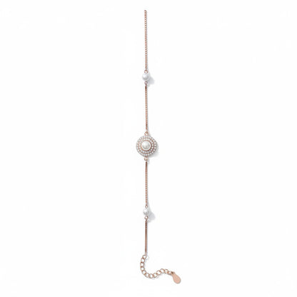 Siora Pearl Halo 925 Silver Bracelet – Rose Gold Finish | Natural Pearl & Zircon Halo