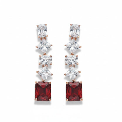 Siora Jewels Rose CZ 925 Silver Earrings for Women | Rose Gold Finish with Red Detailing