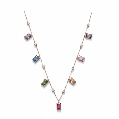 Siora Jewels Prism Glow 925 Silver Necklace for Women | Rose Gold Finish with Multicolour Gemstones & Zircon Detailing