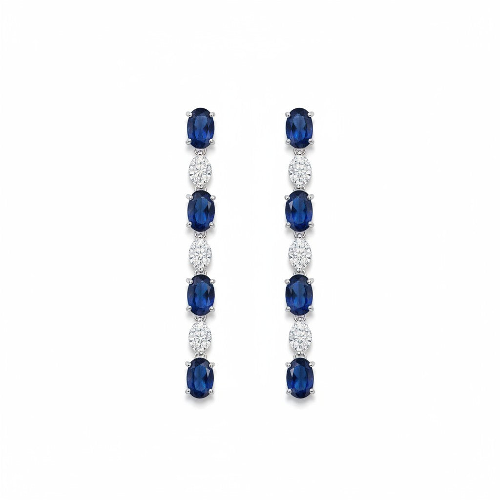 Siora Jewels Azure Drop CZ 925 Silver Earrings for Women | Rhodium Finish with Sapphire Blue Detailing