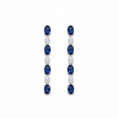 Siora Jewels Azure Drop CZ 925 Silver Earrings for Women | Rhodium Finish with Sapphire Blue Detailing