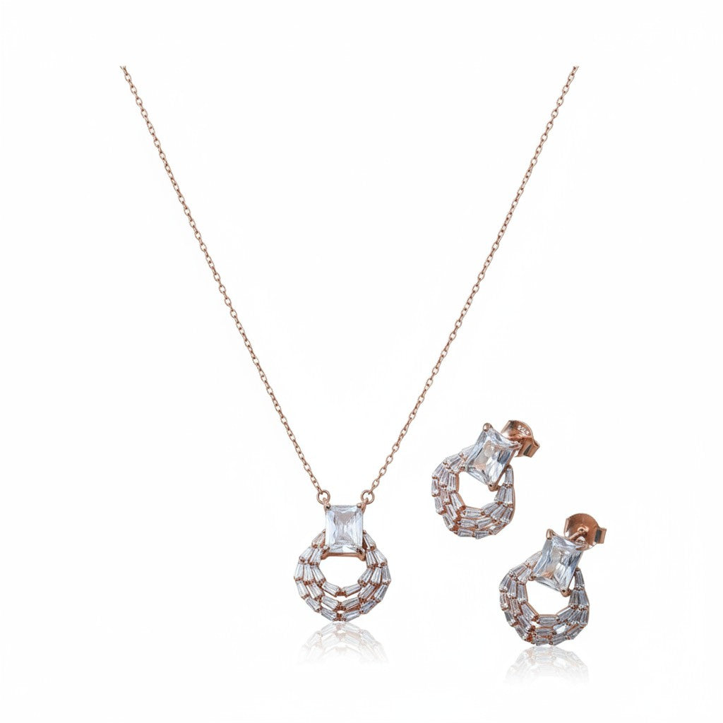 Siora Jewels Geo Sparkle 925 Silver Jewellery Set for Women | Rhodium Finish with Geometric Design & Zircon Detailing