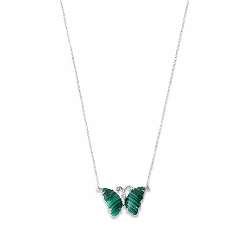 Siora Jewels Emerald Butterfly 925 Silver Necklace for Women | Rhodium Finish with Green Enamel & Zircon Detailing