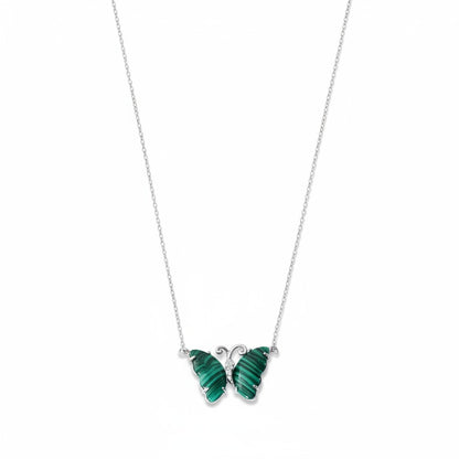 Siora Jewels Emerald Butterfly 925 Silver Necklace for Women | Rhodium Finish with Green Enamel & Zircon Detailing
