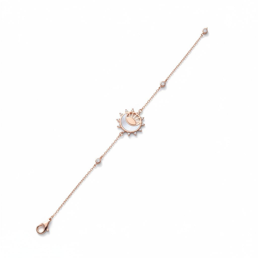Siora Evil Eye 925 Silver Bracelet – Rose Gold Finish | Enamel & Zircon Detailing