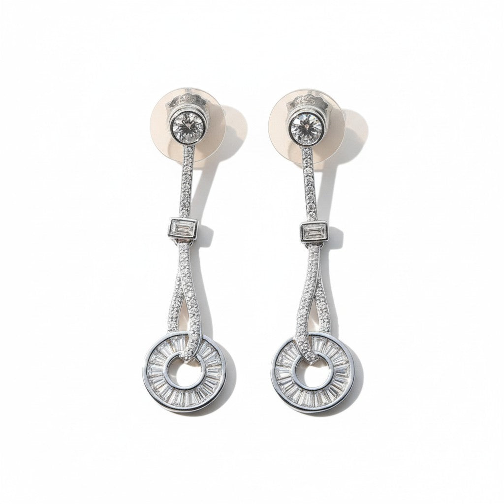 Siora Jewels Lume Orbit 925 Silver Earrings for Women | Rhodium Finish with Zircon Detailing