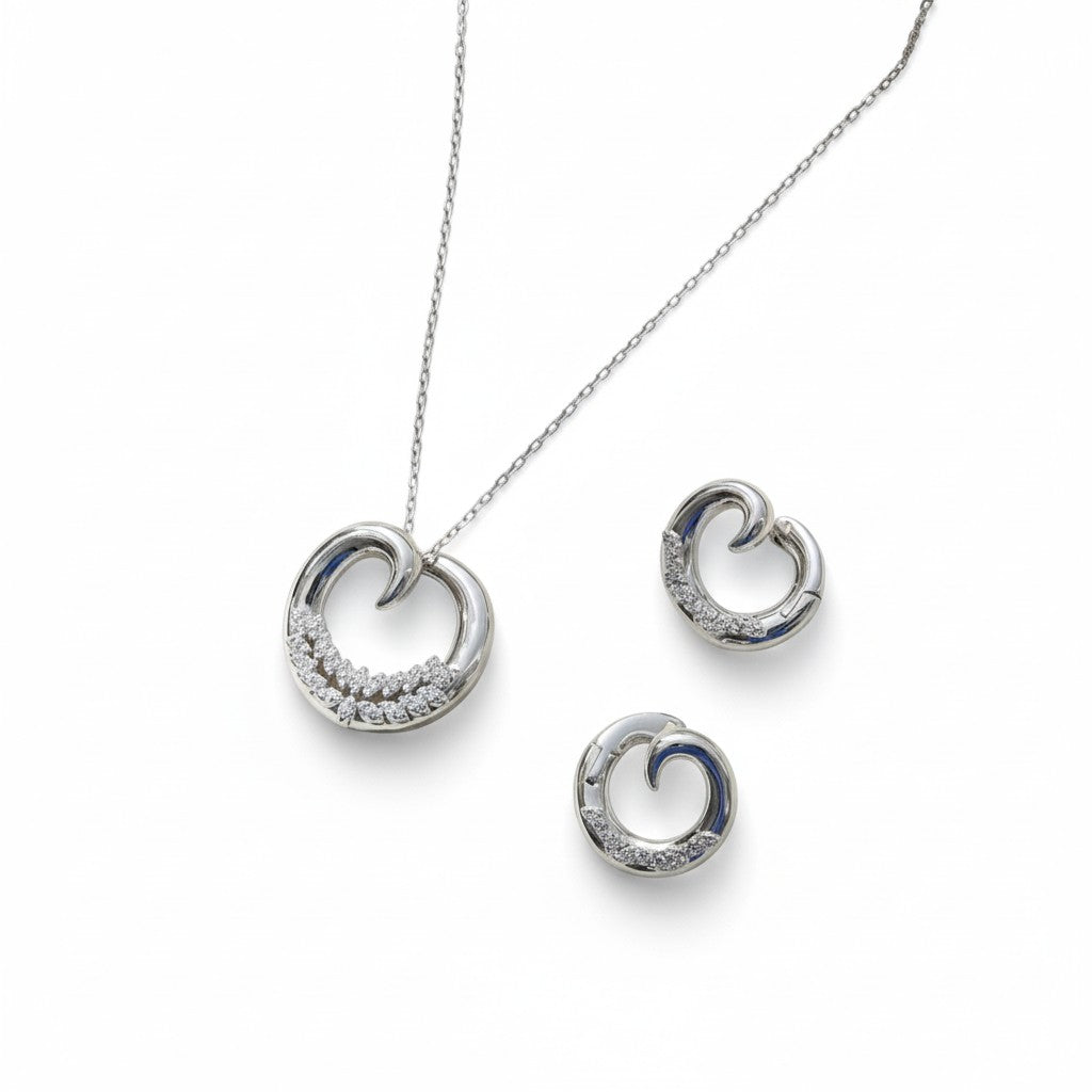 Siora Jewels Heart Loop 925 Silver Jewellery Set for Women | Rhodium Finish with Interlinked Hearts & Zircon Detailing
