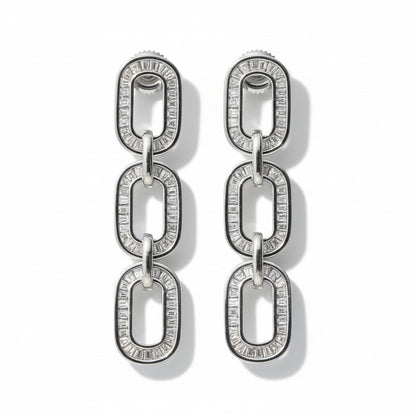 Siora Jewels Link Luxe CZ 925 Silver Earrings for Women | Rhodium Finish with Geometric Detailing