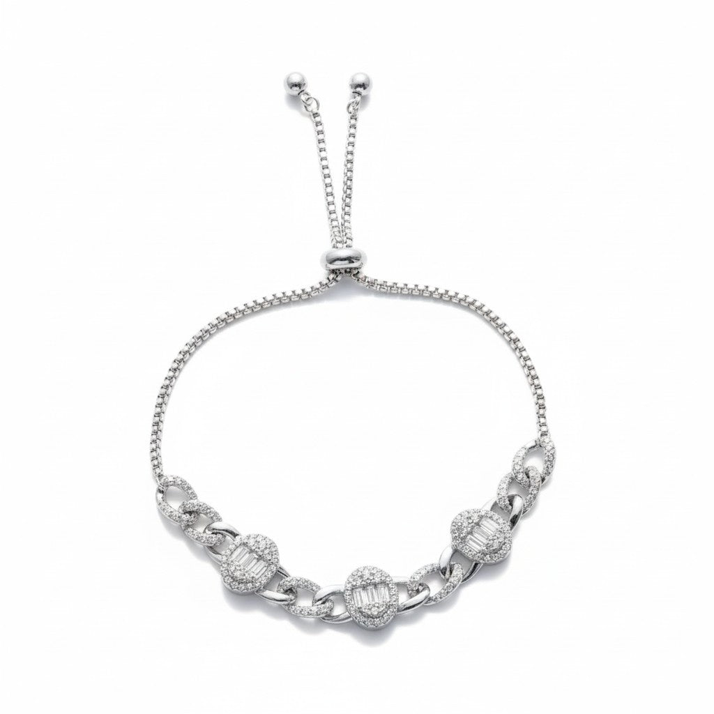 Siora Jewels Radiant Link 925 Silver Bracelet for Women | Rhodium Finish with Emerald-Cut Zircon Detailing