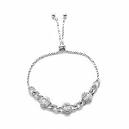 Siora Jewels Radiant Link 925 Silver Bracelet for Women | Rhodium Finish with Emerald-Cut Zircon Detailing