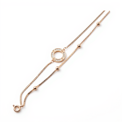 Siora Circle Charm 925 Silver Bracelet – Rose Gold Finish | Modern Bead & Charm Design