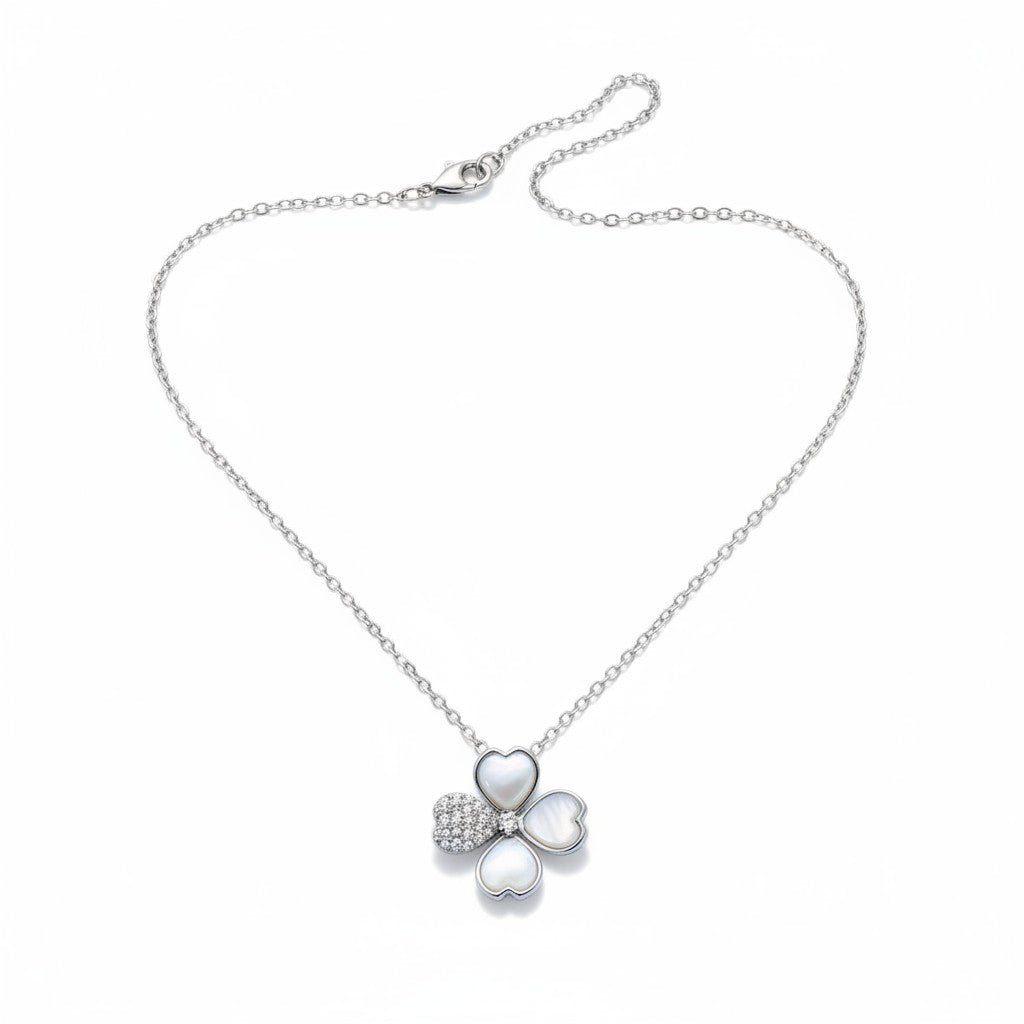 Siora Jewels Lucky Charm 925 Sterling Silver Clover Necklace for Women | Rhodium Finish with Zircon Detailing